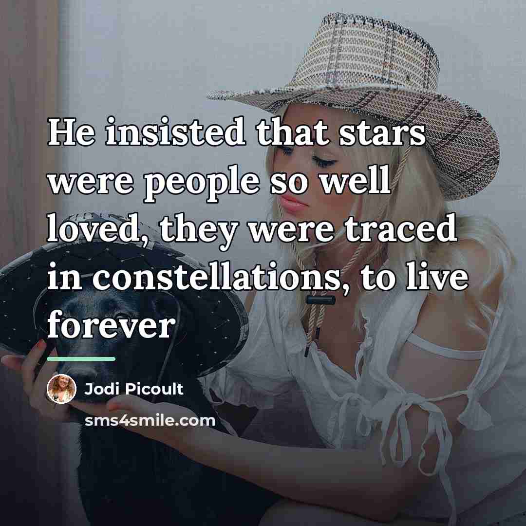 “He insisted that stars were people so well loved, they…” quote by Jodi Picoult