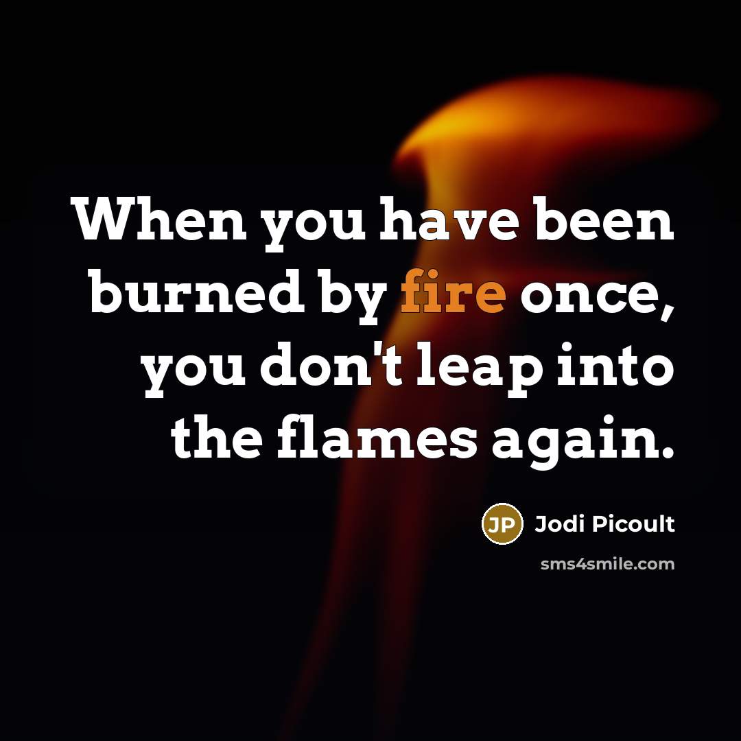 “When you have been burned by fire once, you don't…” quote by Jodi Picoult