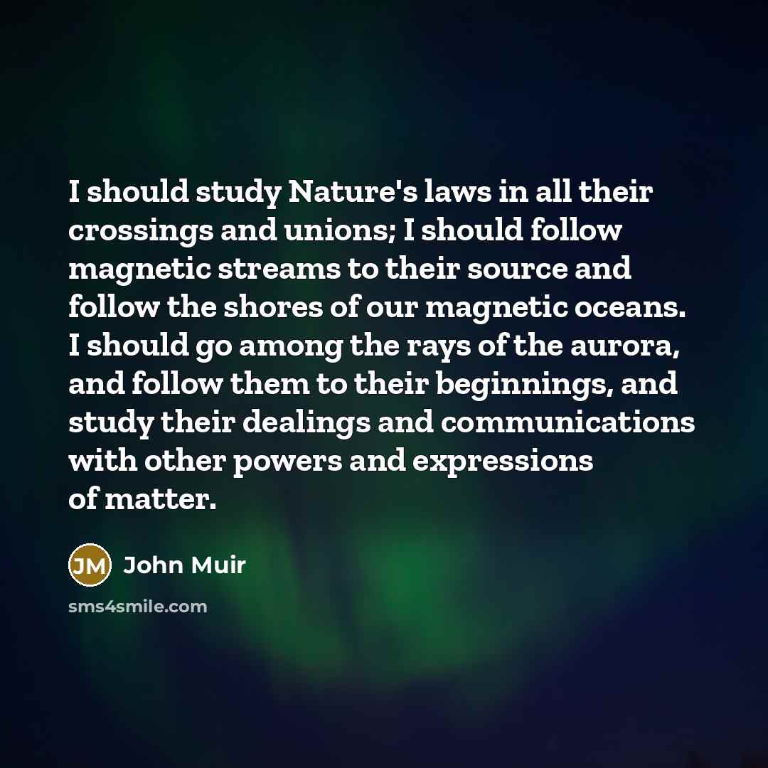 “I should study Nature's laws in all their crossings and…” quote by John Muir
