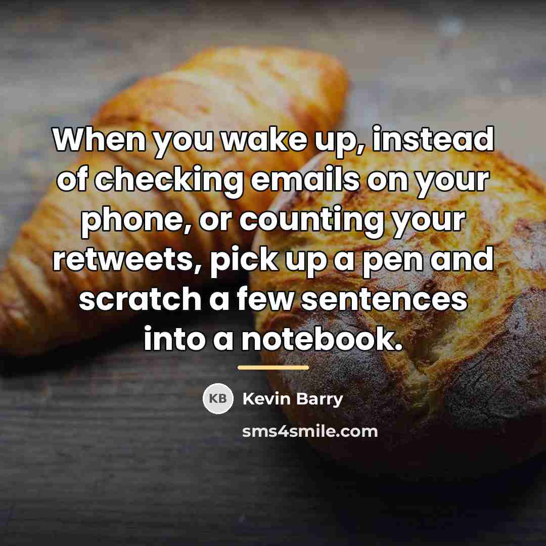 “When you wake up, instead of checking emails on your…” quote by Kevin Barry