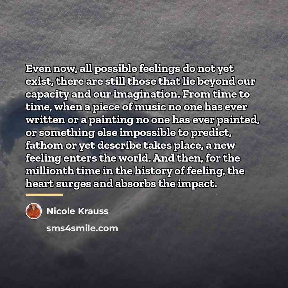 “Even now, all possible feelings do not yet exist, there…” quote by Nicole Krauss