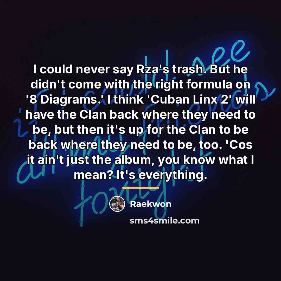 “I could never say Rza's trash. But he didn't come…” quote by Raekwon