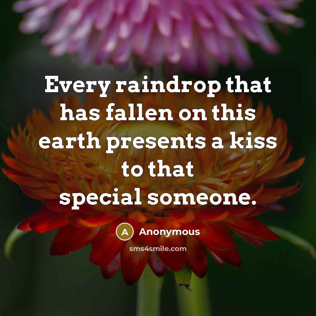 “Every raindrop that has fallen on this earth presents a kiss to that special someone.” quote by Anonymous