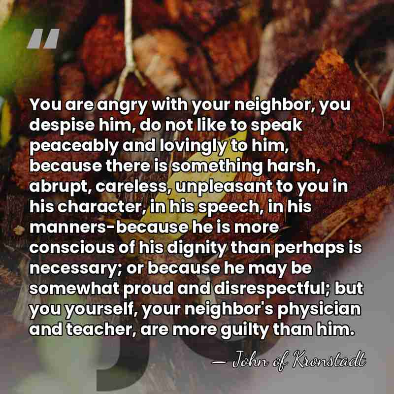 You are angry with your neighbor, you despise him, do not like&hellip; - John of Kronstadt