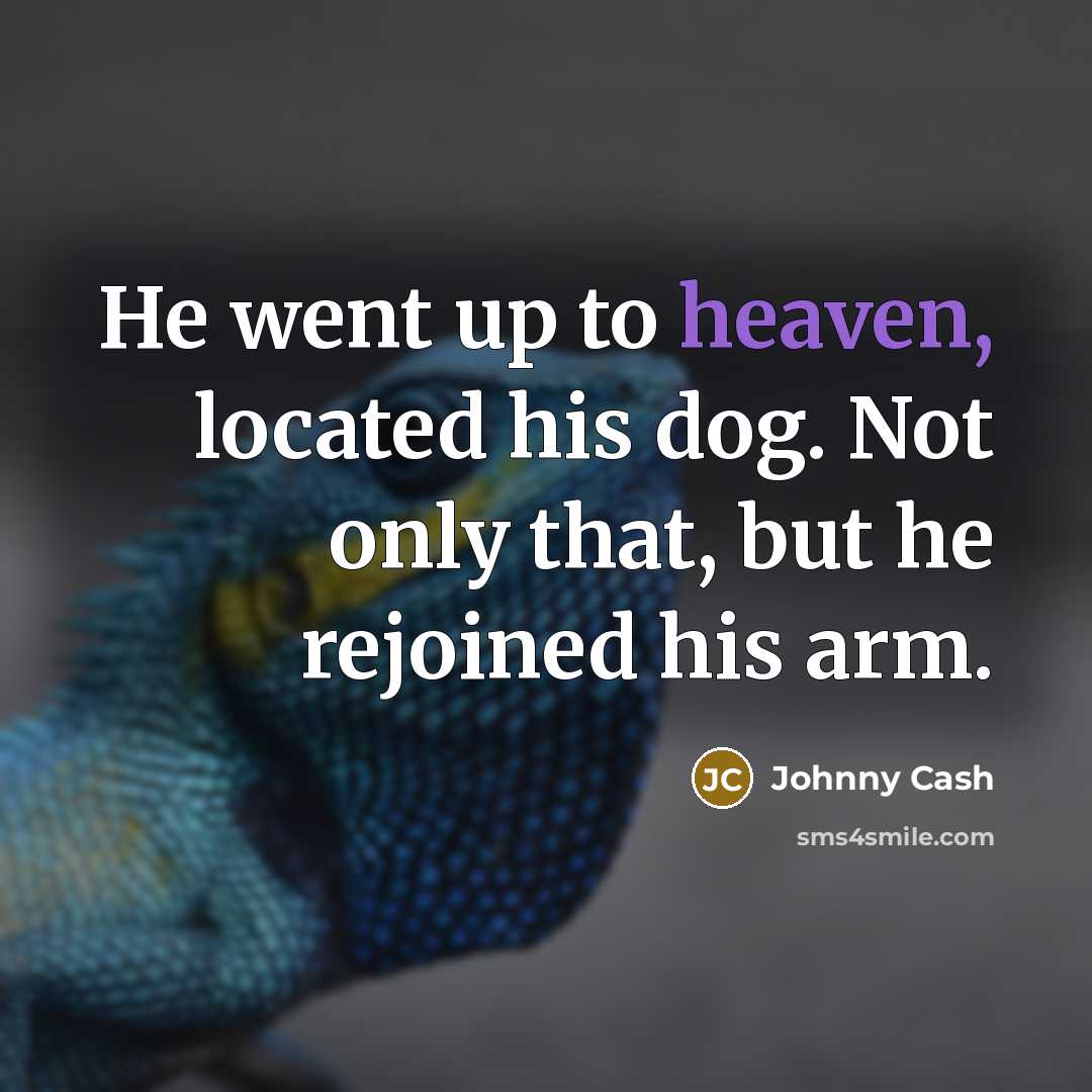 “He went up to heaven, located his dog. Not only that, but he rejoined his arm.” quote by Johnny Cash