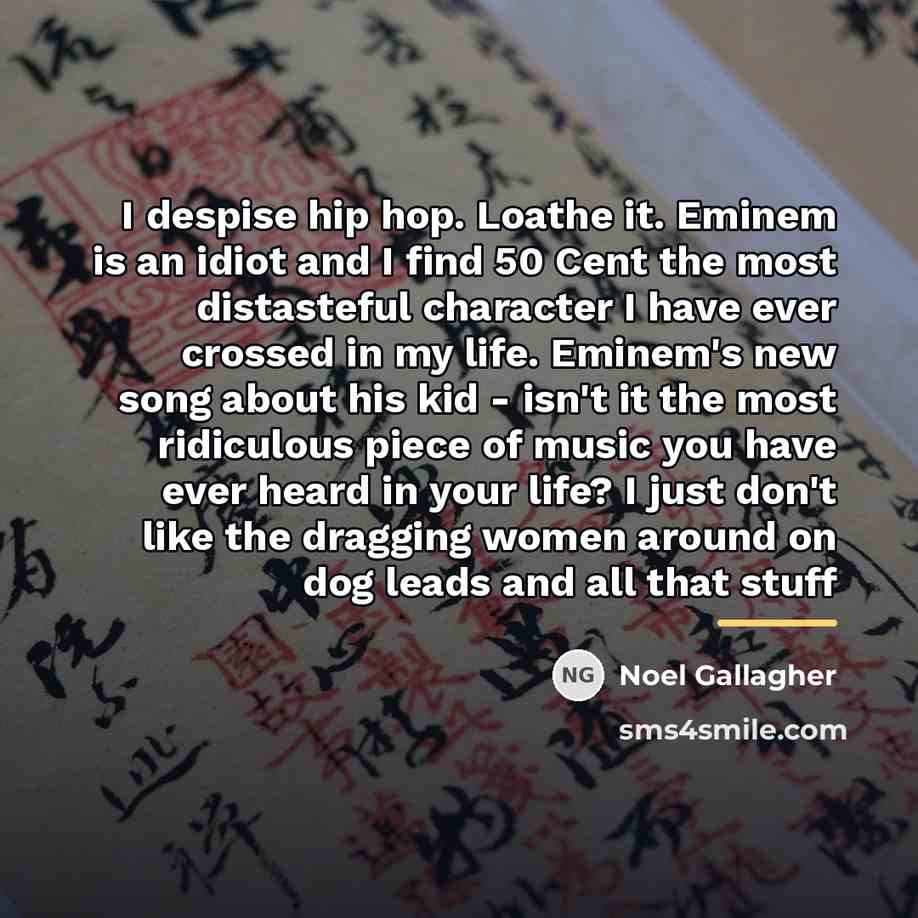 “I despise hip hop. Loathe it. Eminem is an idiot…” quote by Noel Gallagher