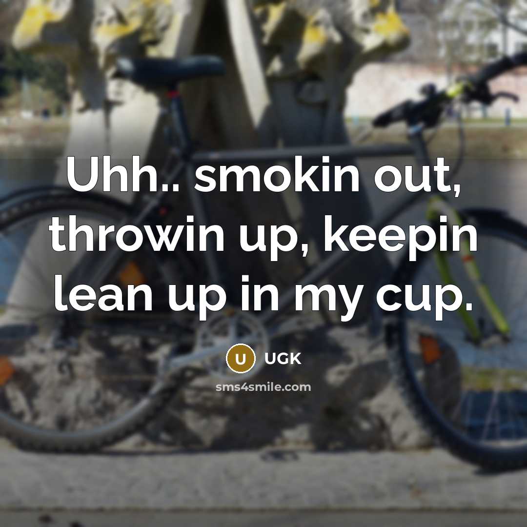 “Uhh.. smokin out, throwin up, keepin lean up in my…” quote by UGK