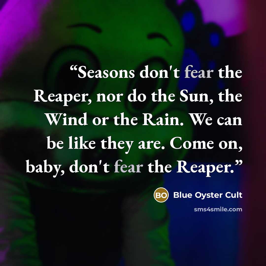 “Seasons don't fear the Reaper, nor do the Sun, the Wind or the Rain. We can be like they are. Come on, baby, don't fear the Reaper.” quote by Blue Oyster Cult