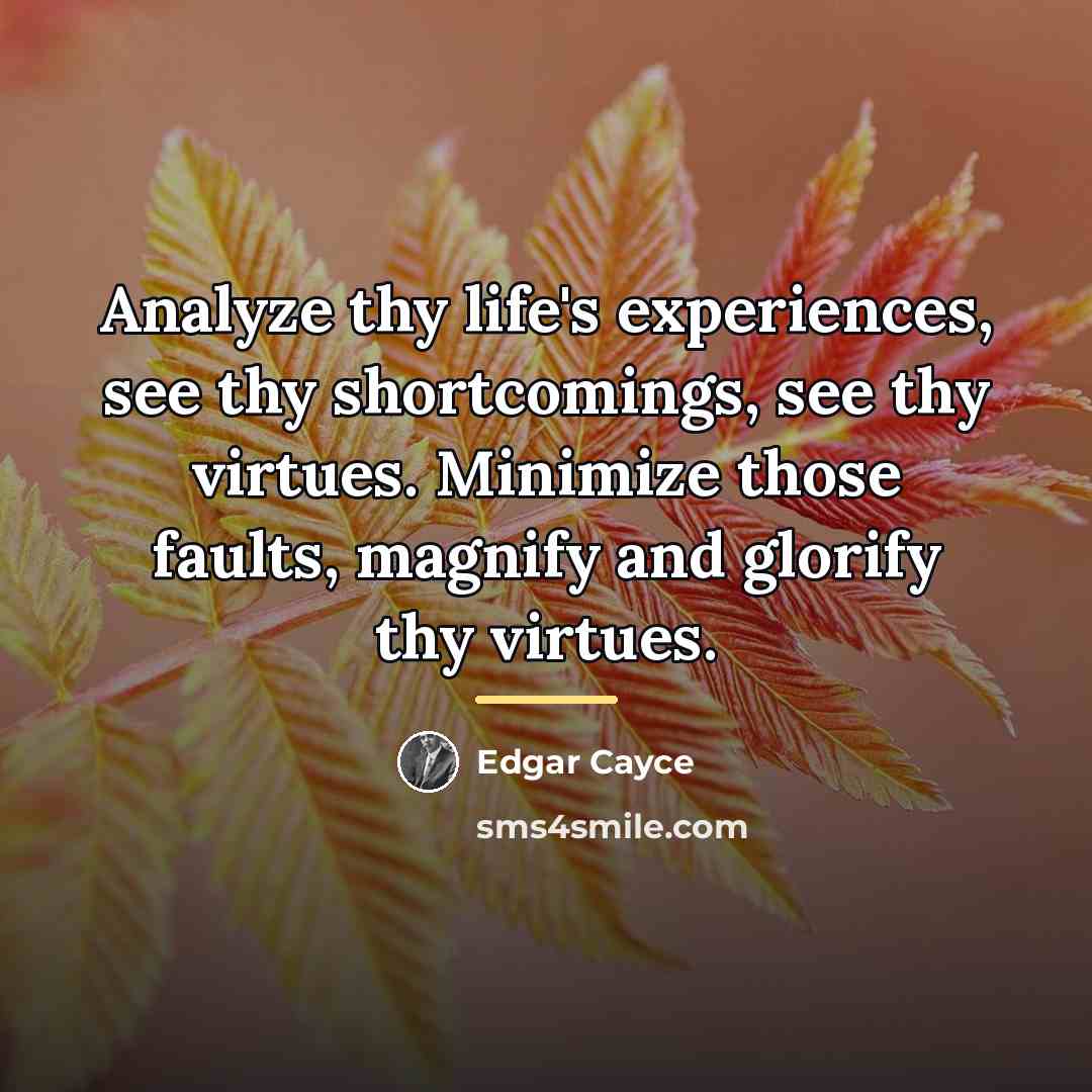 “Analyze thy life's experiences, see thy shortcomings, see thy virtues.…” quote by Edgar Cayce