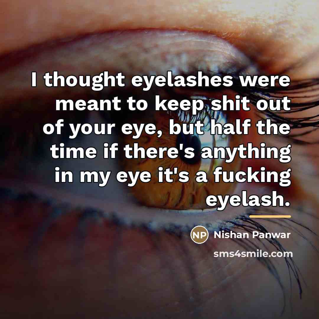 “I thought eyelashes were meant to keep shit out of…” quote by Nishan Panwar