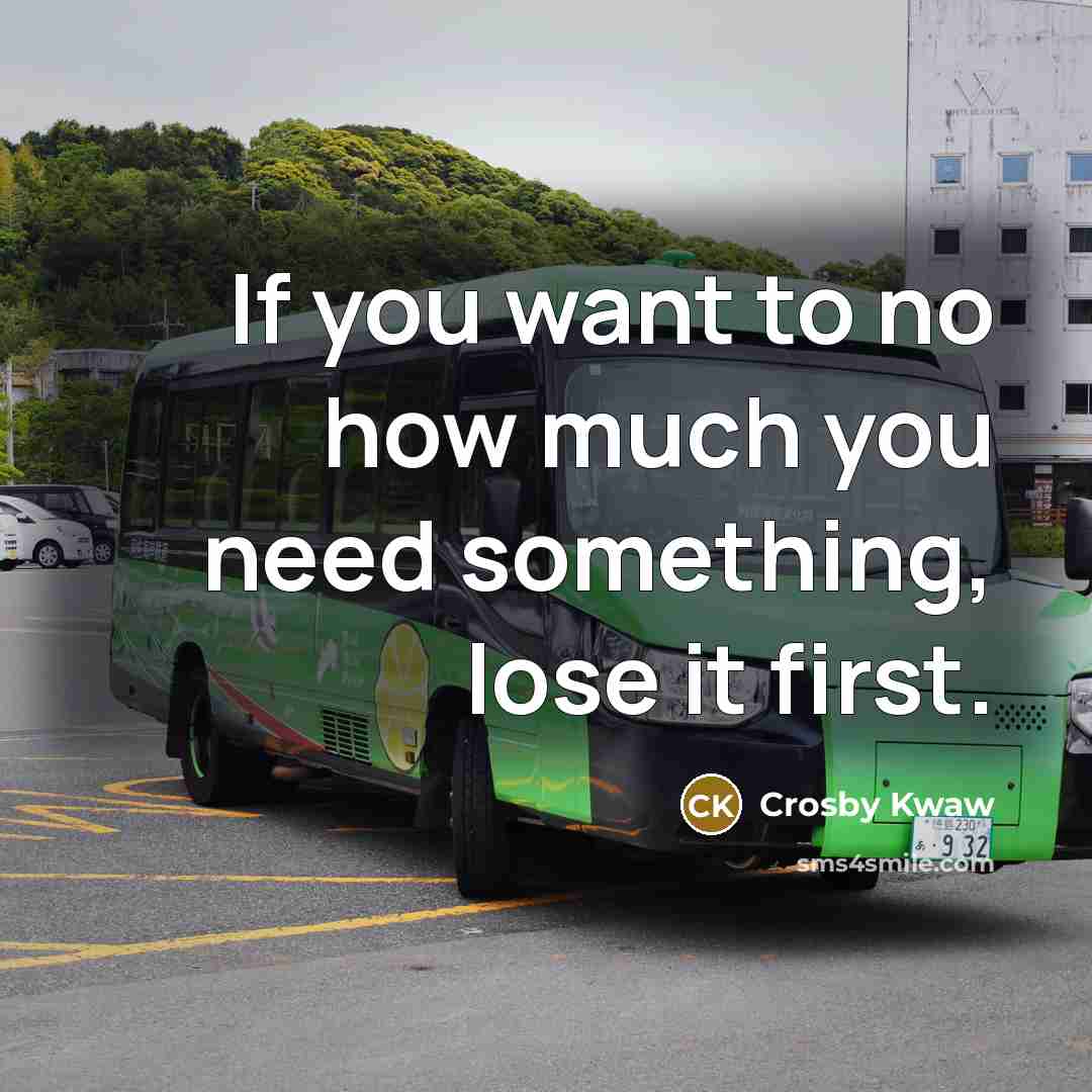 “If you want to no how much you need something, lose it first.” quote by Crosby Kwaw