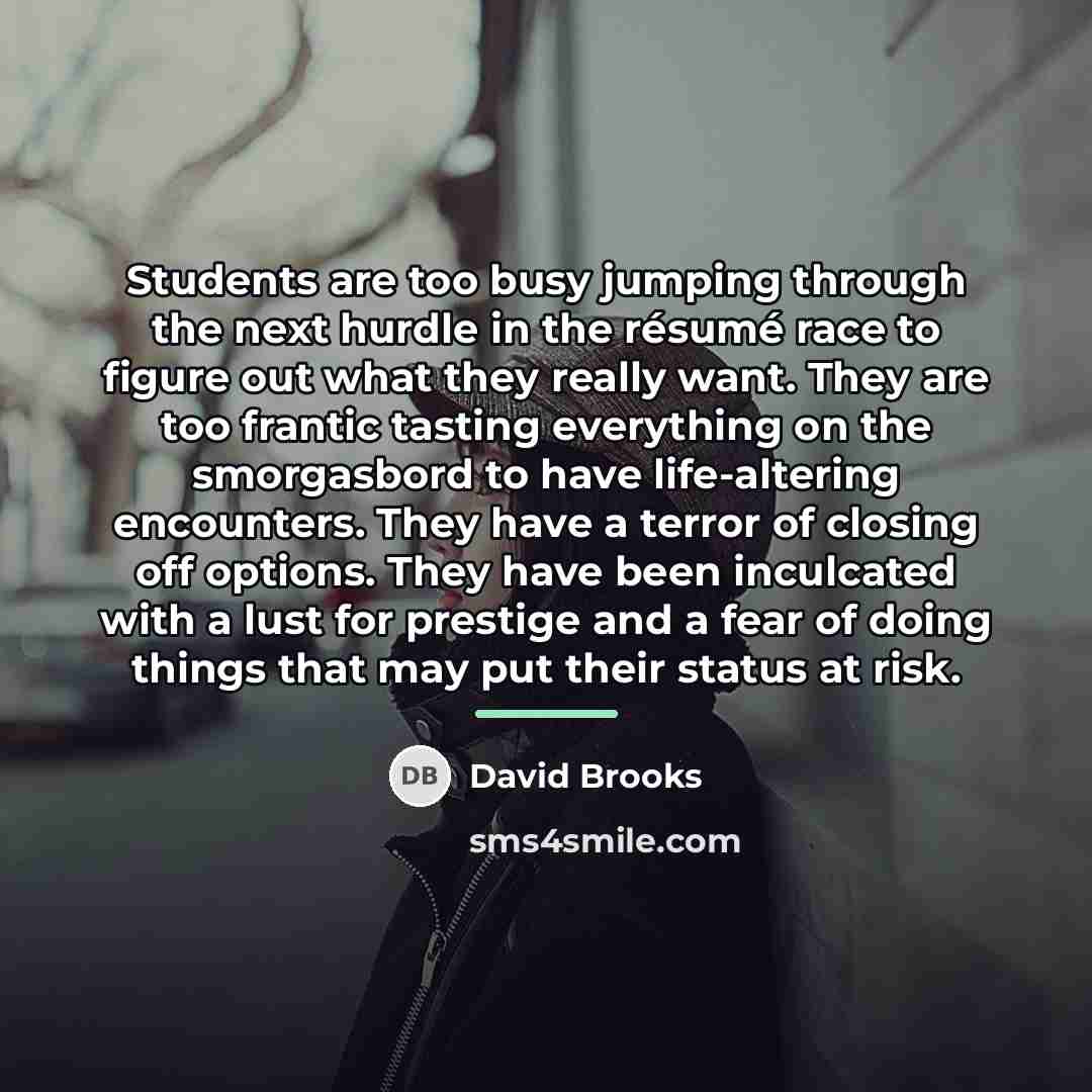 “Students are too busy jumping through the next hurdle in…” quote by David Brooks