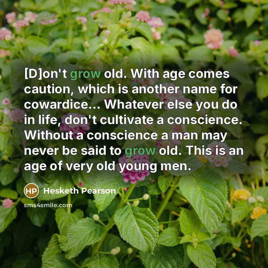 “[D]on't grow old. With age comes caution, which is another…” quote by Hesketh Pearson