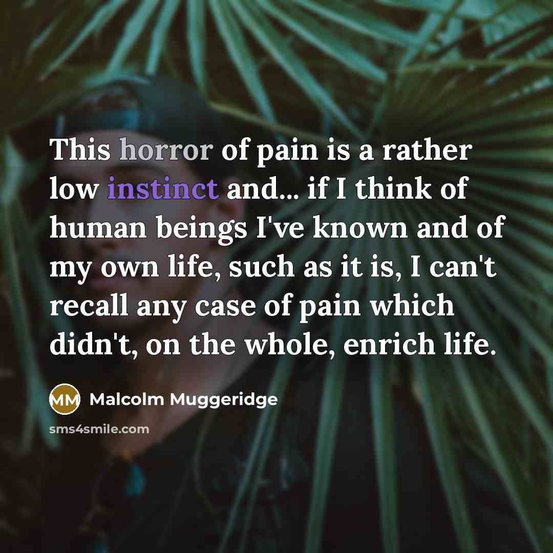 “This horror of pain is a rather low instinct and...…” quote by Malcolm Muggeridge