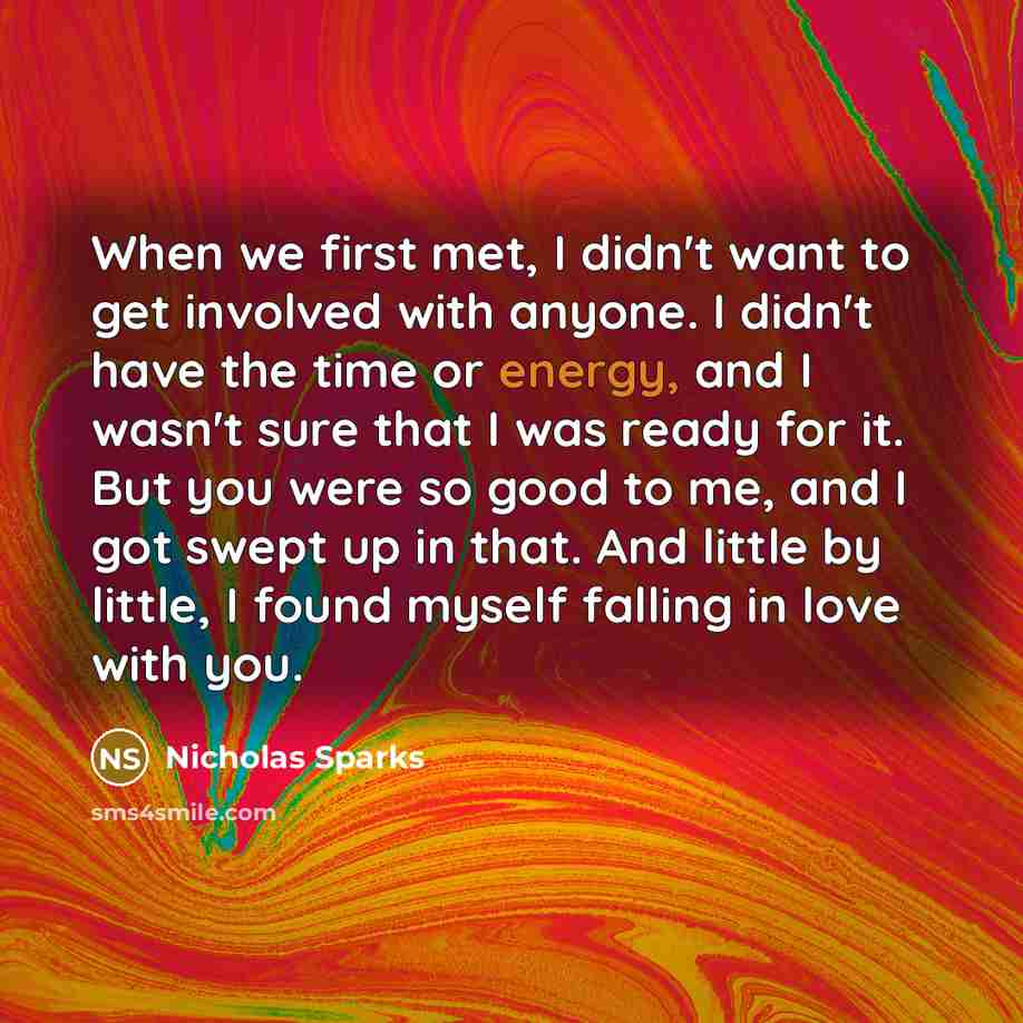 “When we first met, I didn't want to get involved…” quote by Nicholas Sparks