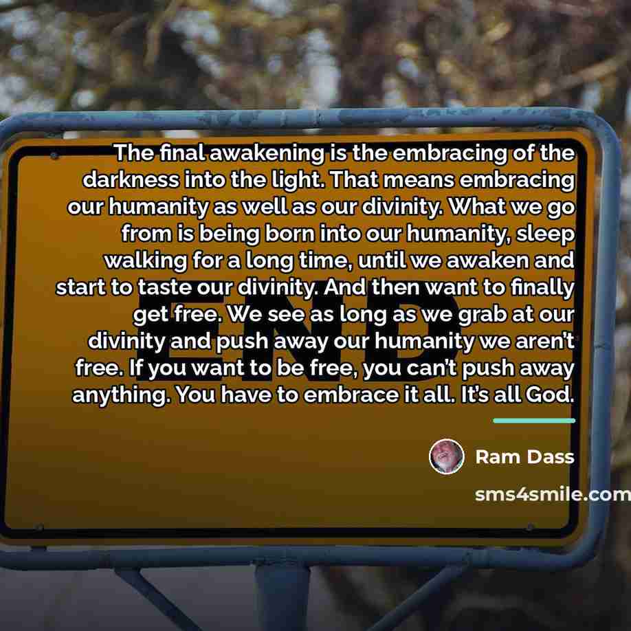 “The final awakening is the embracing of the darkness into…” quote by Ram Dass