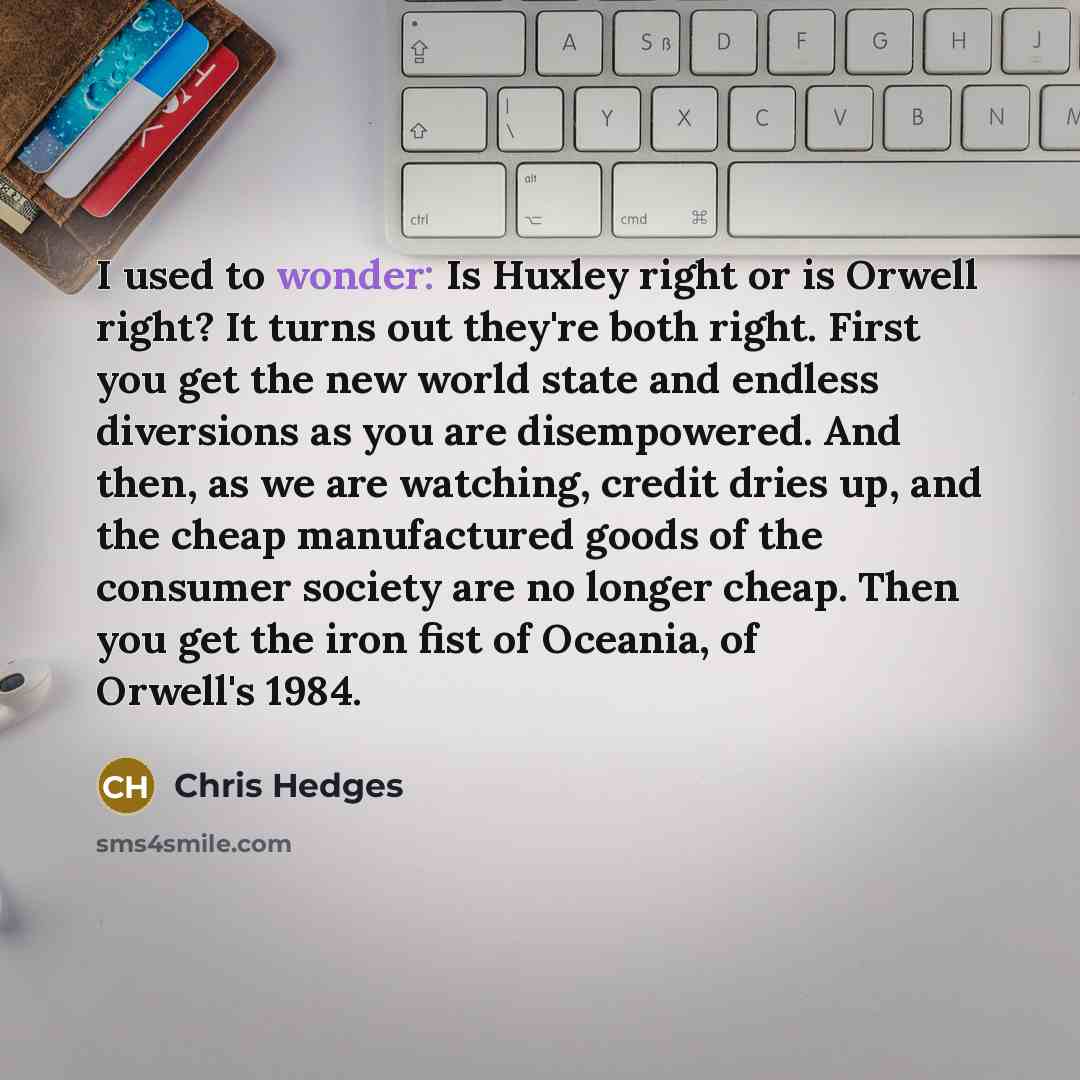 “I used to wonder: Is Huxley right or is Orwell…” quote by Chris Hedges
