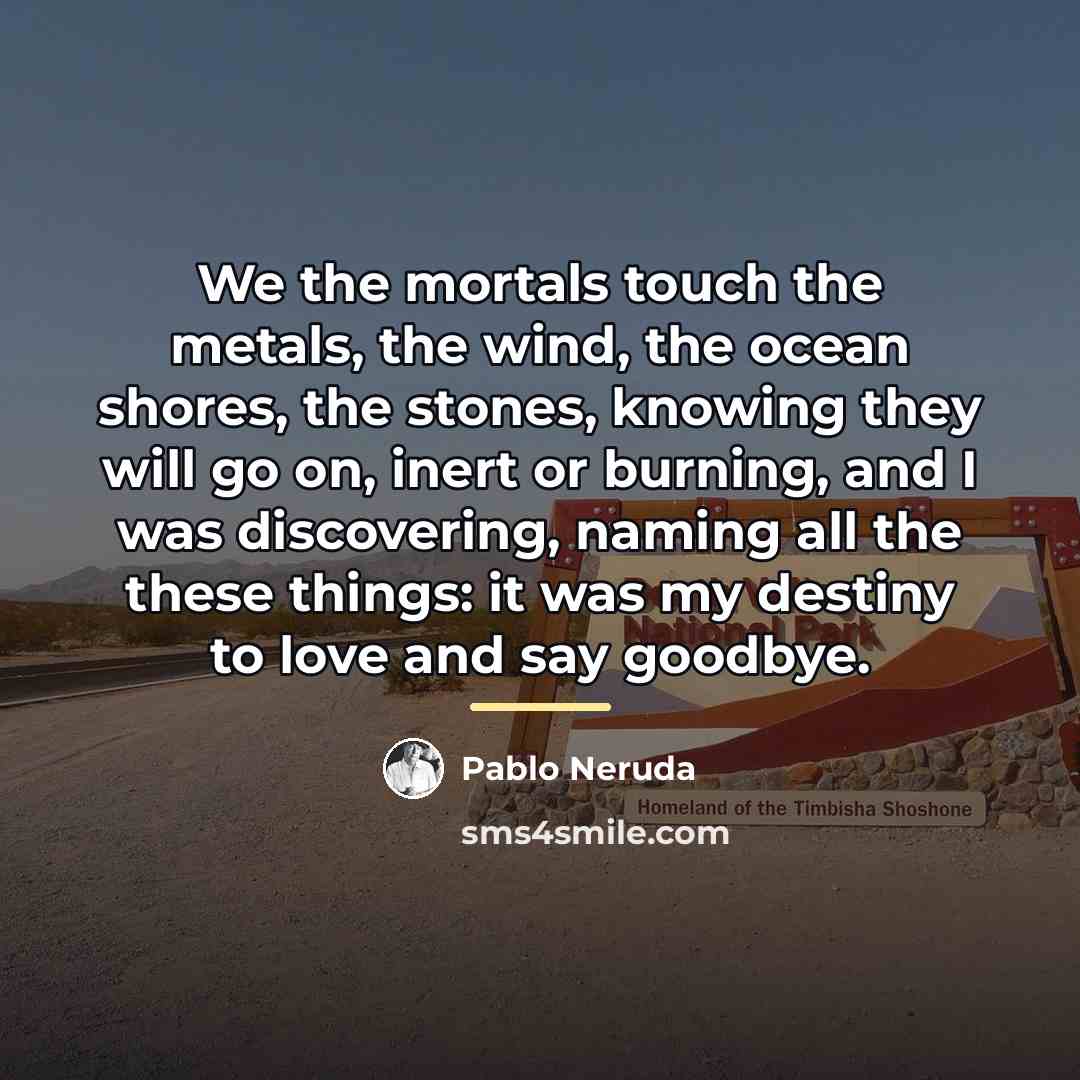 “We the mortals touch the metals, the wind, the ocean…” quote by Pablo Neruda