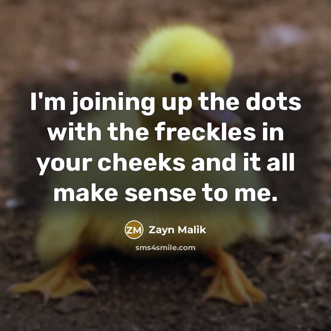 “I'm joining up the dots with the freckles in your cheeks and it all make sense to me.” quote by Zayn Malik