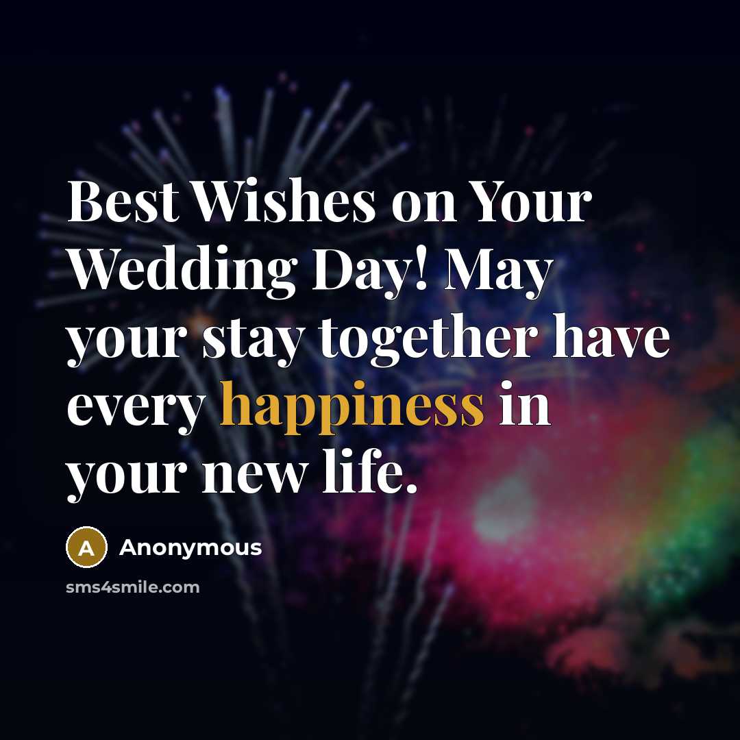 “Best Wishes on Your Wedding Day! May your stay together have every happiness in your new life.” quote by Anonymous