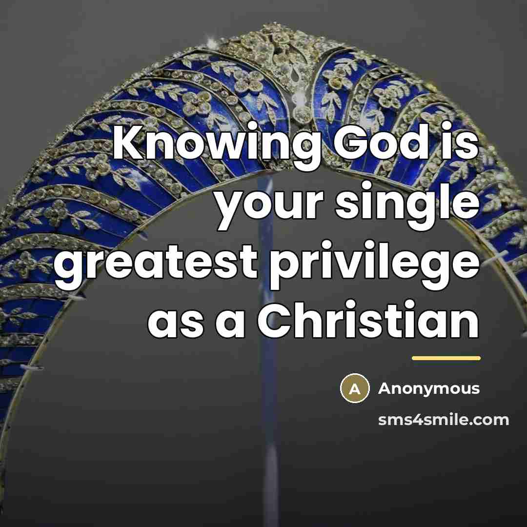 “Knowing God is your single greatest privilege as a Christian…” quote by Anonymous