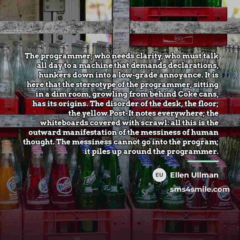“The programmer, who needs clarity, who must talk all day…” quote by Ellen Ullman