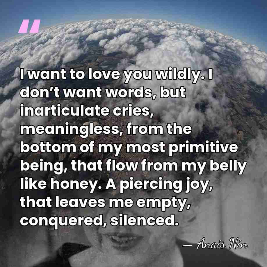 I want to love you wildly. I don’t want words, but inarticulate&hellip; - Anais Nin