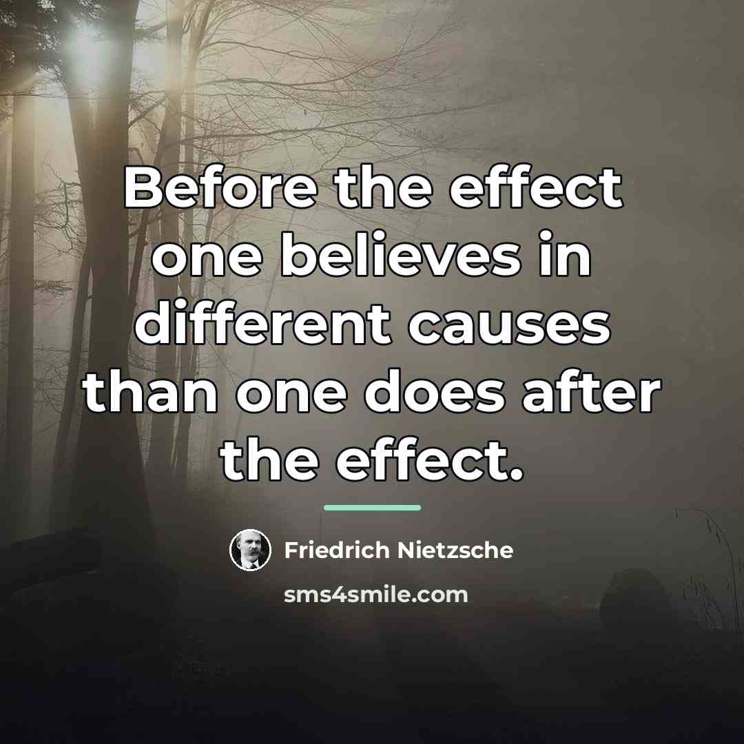 “Before the effect one believes in different causes than one…” quote by Friedrich Nietzsche