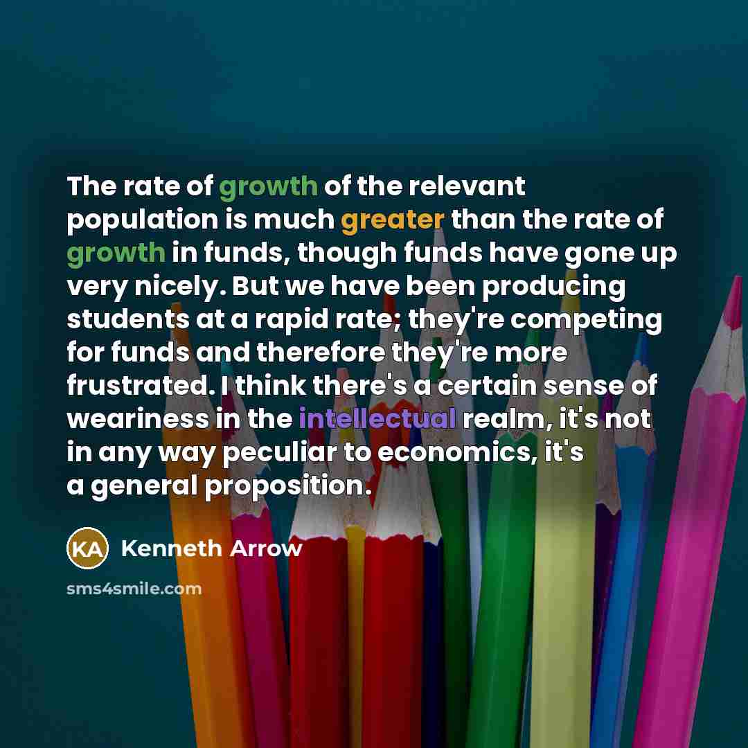 “The rate of growth of the relevant population is much…” quote by Kenneth Arrow