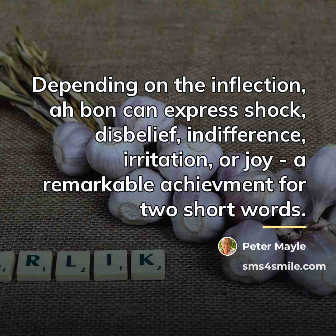 “Depending on the inflection, ah bon can express shock, disbelief,…” quote by Peter Mayle