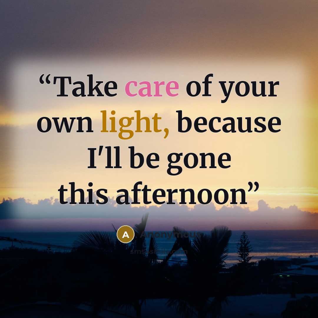 “Take care of your own light, because I'll be gone this afternoon” quote by Anonymous