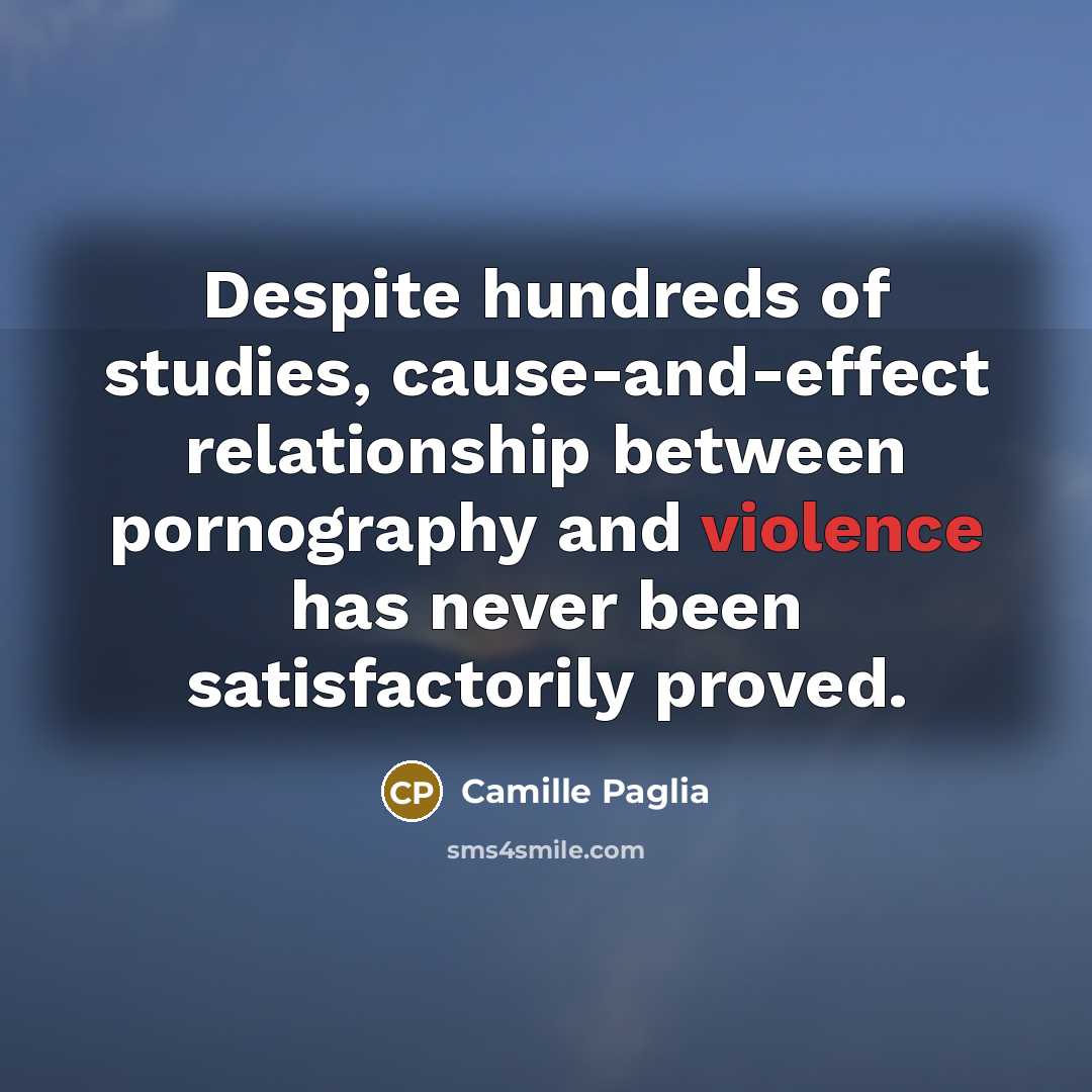 “Despite hundreds of studies, cause-and-effect relationship between pornography and violence…” quote by Camille Paglia