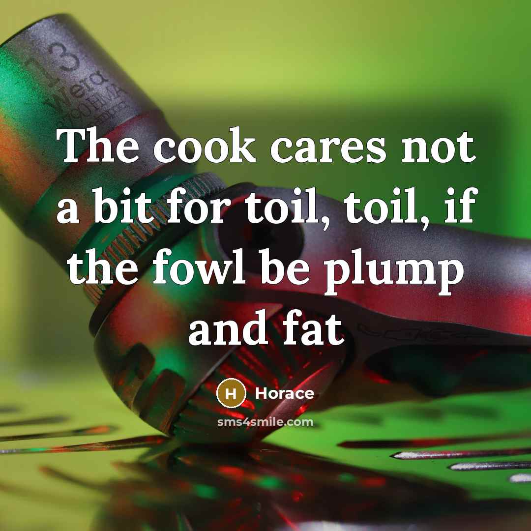 “The cook cares not a bit for toil, toil, if…” quote by Horace