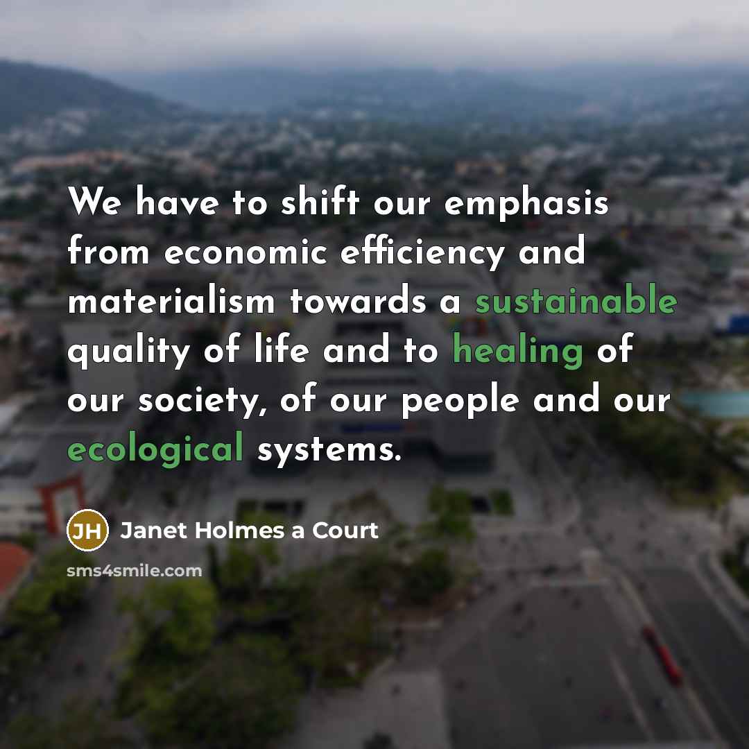 “We have to shift our emphasis from economic efficiency and…” quote by Janet Holmes a Court