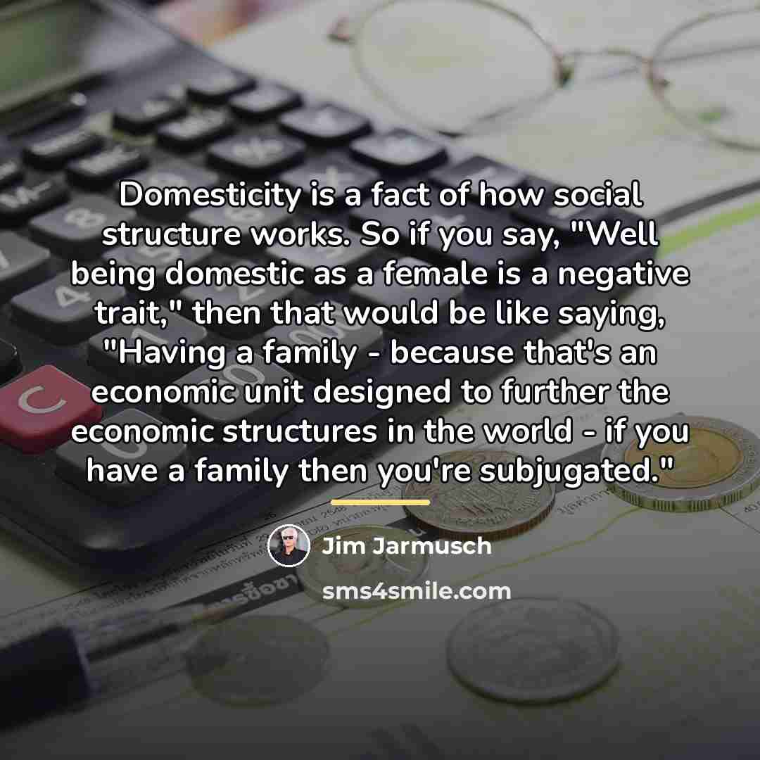“Domesticity is a fact of how social structure works. So…” quote by Jim Jarmusch