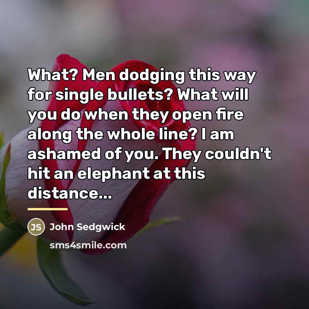 “What? Men dodging this way for single bullets? What will…” quote by John Sedgwick