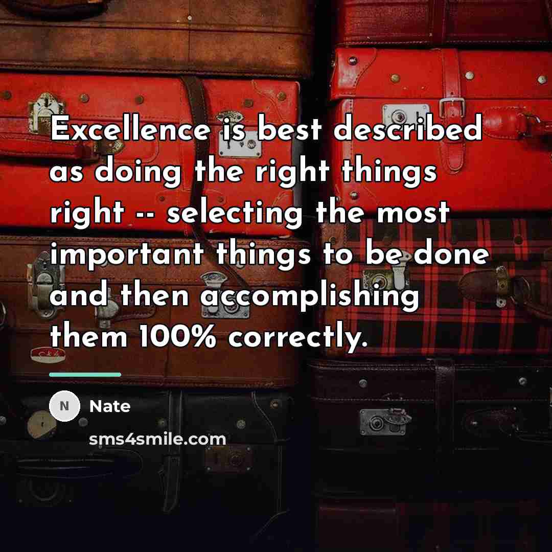 “Excellence is best described as doing the right things right…” quote by Nate