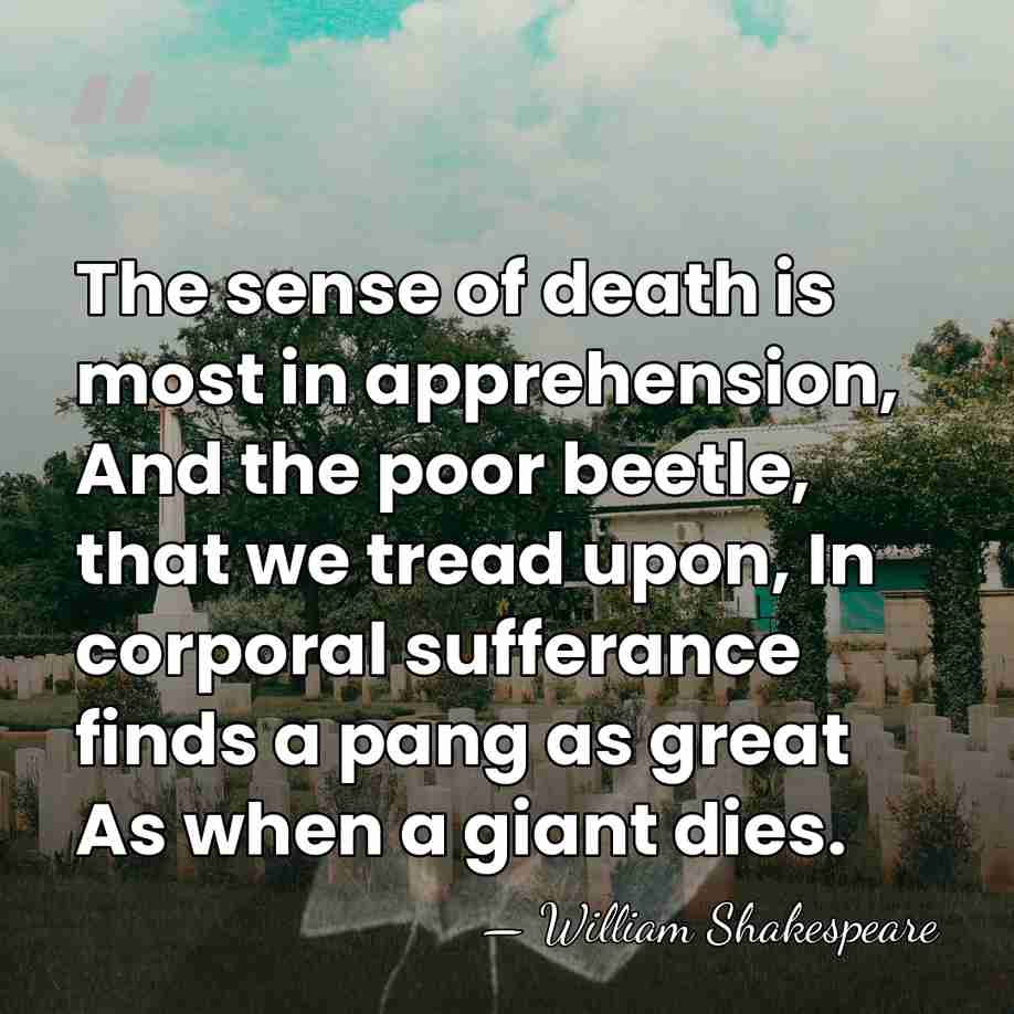 The sense of death is most in apprehension, And the poor beetle,&hellip; - William Shakespeare