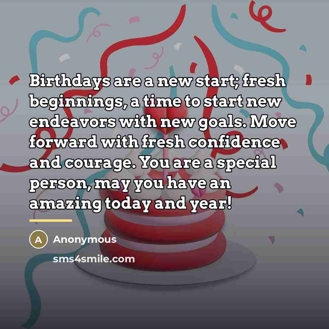 “Birthdays are a new start; fresh beginnings, a time to…” quote by Anonymous