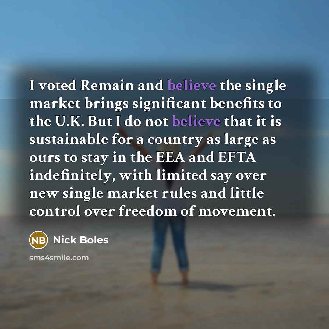 “I voted Remain and believe the single market brings significant…” quote by Nick Boles