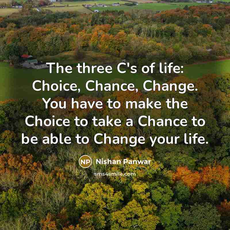 “The three C's of life: Choice, Chance, Change. You have…” quote by Nishan Panwar