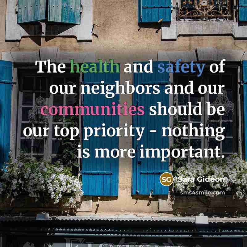 “The health and safety of our neighbors and our communities…” quote by Sara Gideon