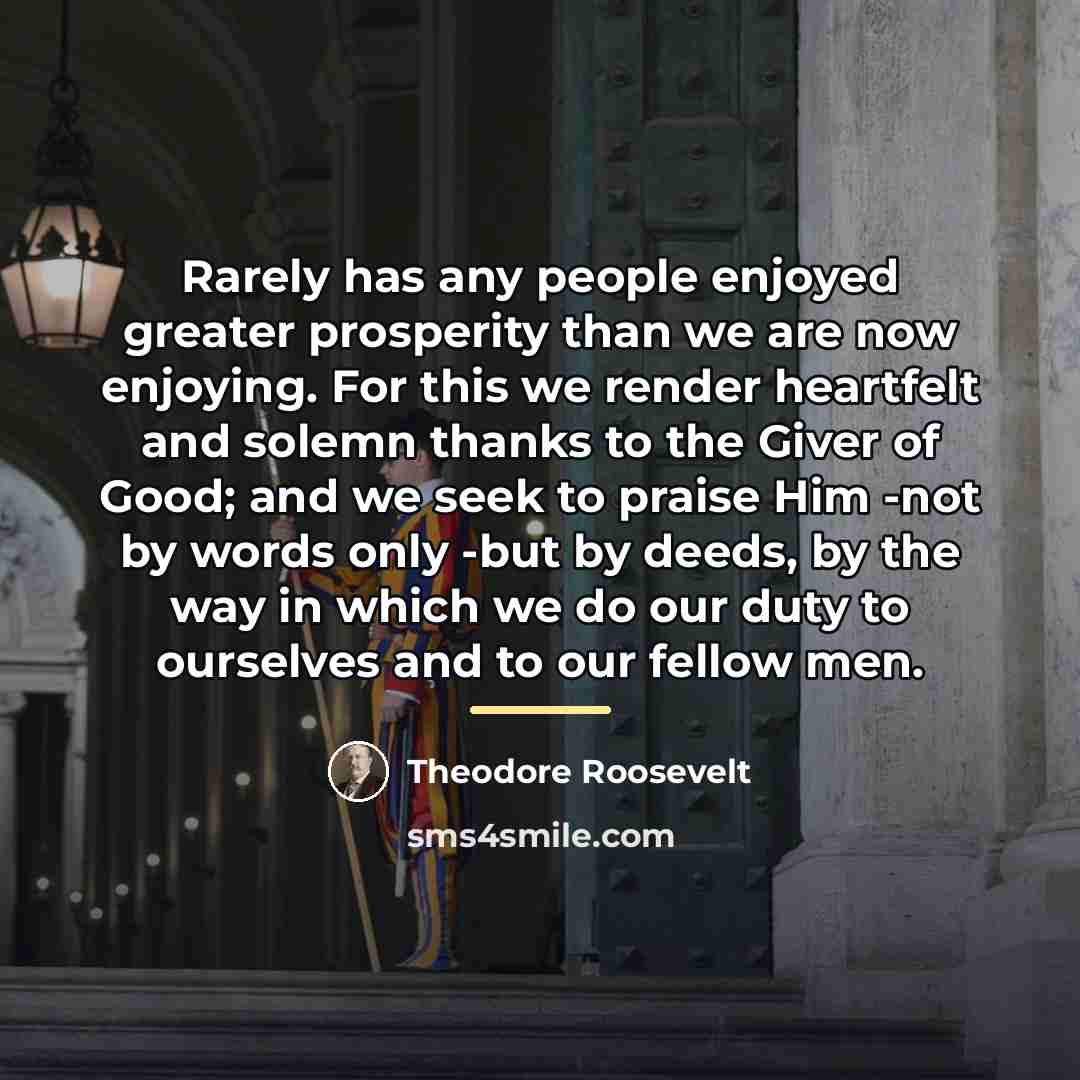 “Rarely has any people enjoyed greater prosperity than we are…” quote by Theodore Roosevelt