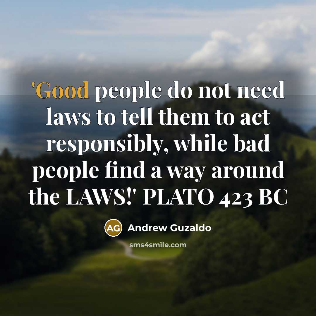 “'Good people do not need laws to tell them to…” quote by Andrew Guzaldo