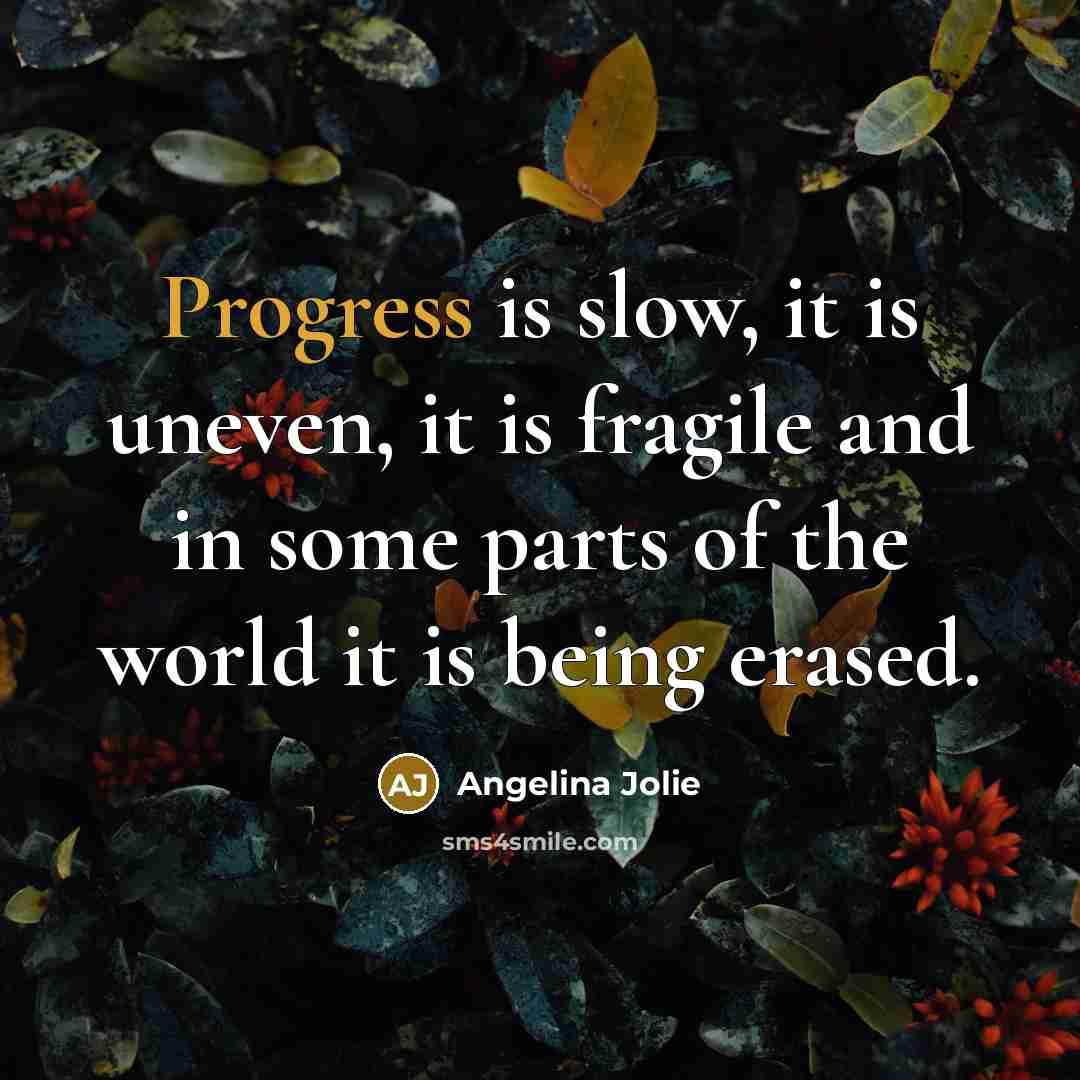 “Progress is slow, it is uneven, it is fragile and…” quote by Angelina Jolie