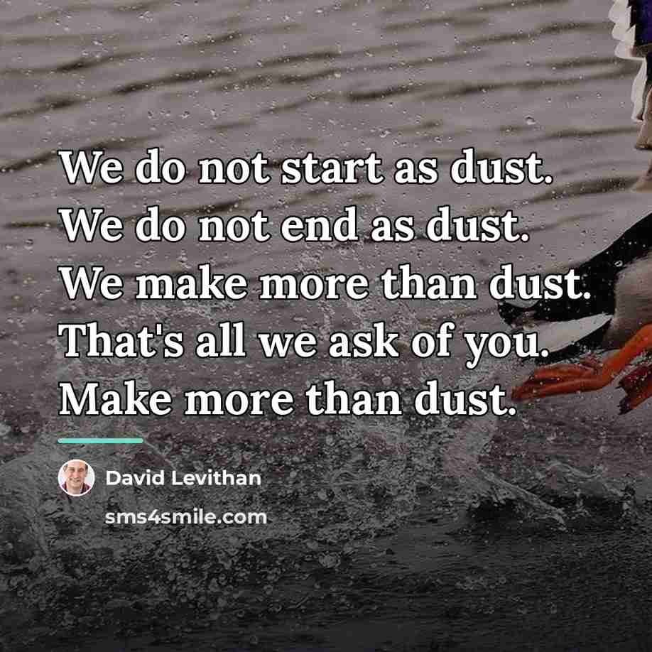 “We do not start as dust. We do not end…” quote by David Levithan