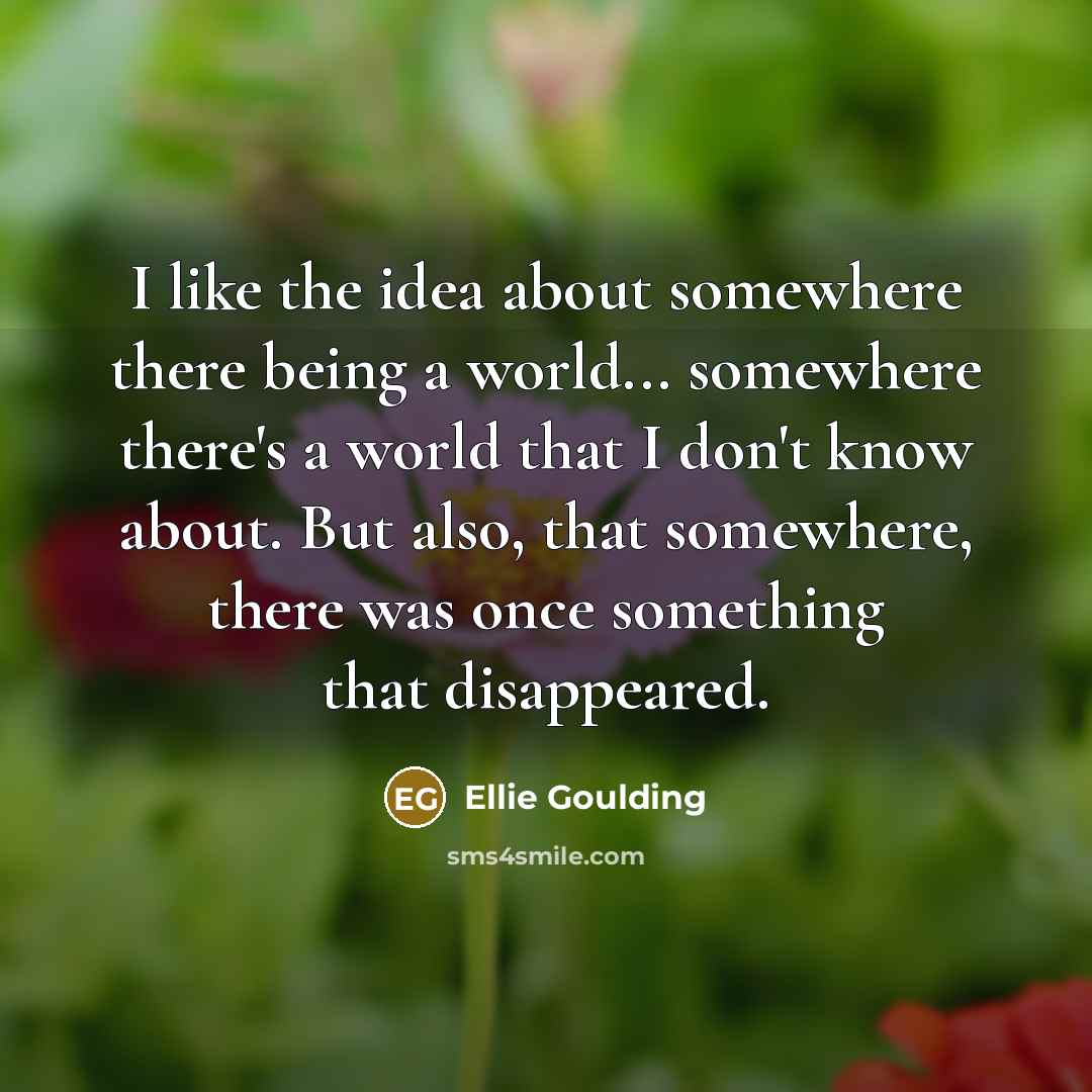 “I like the idea about somewhere there being a world...…” quote by Ellie Goulding
