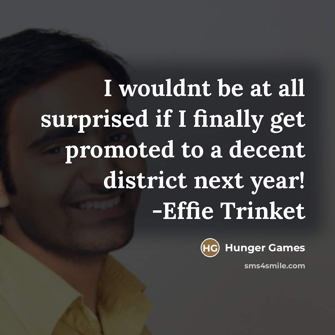 “I wouldnt be at all surprised if I finally get promoted to a decent district next year! -Effie Trinket” quote by Hunger Games