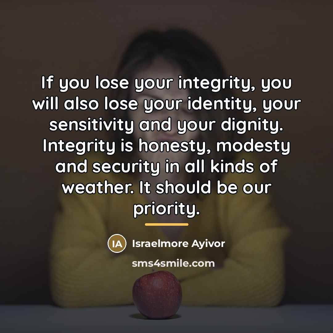 “If you lose your integrity, you will also lose your…” quote by Israelmore Ayivor