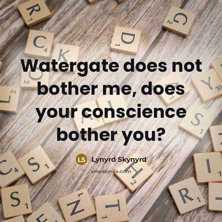 “Watergate does not bother me, does your conscience bother you?” quote by Lynyrd Skynyrd